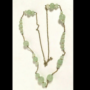 J Crew Necklace Green Glass Bead Gold Tone 32” VG